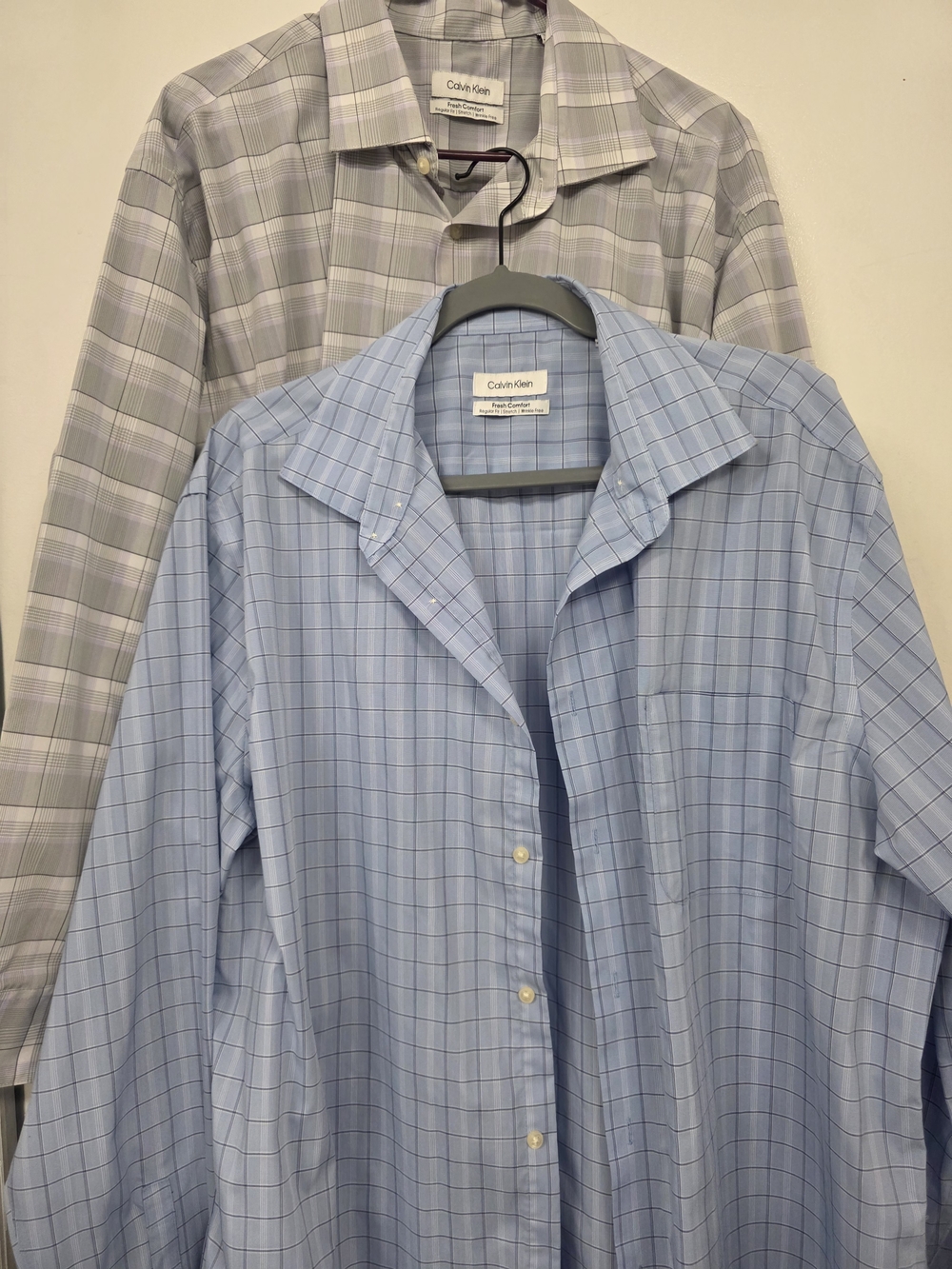 2 Calvin Klein Men’s Blue and Gray Windowpane Dress Shirts XL